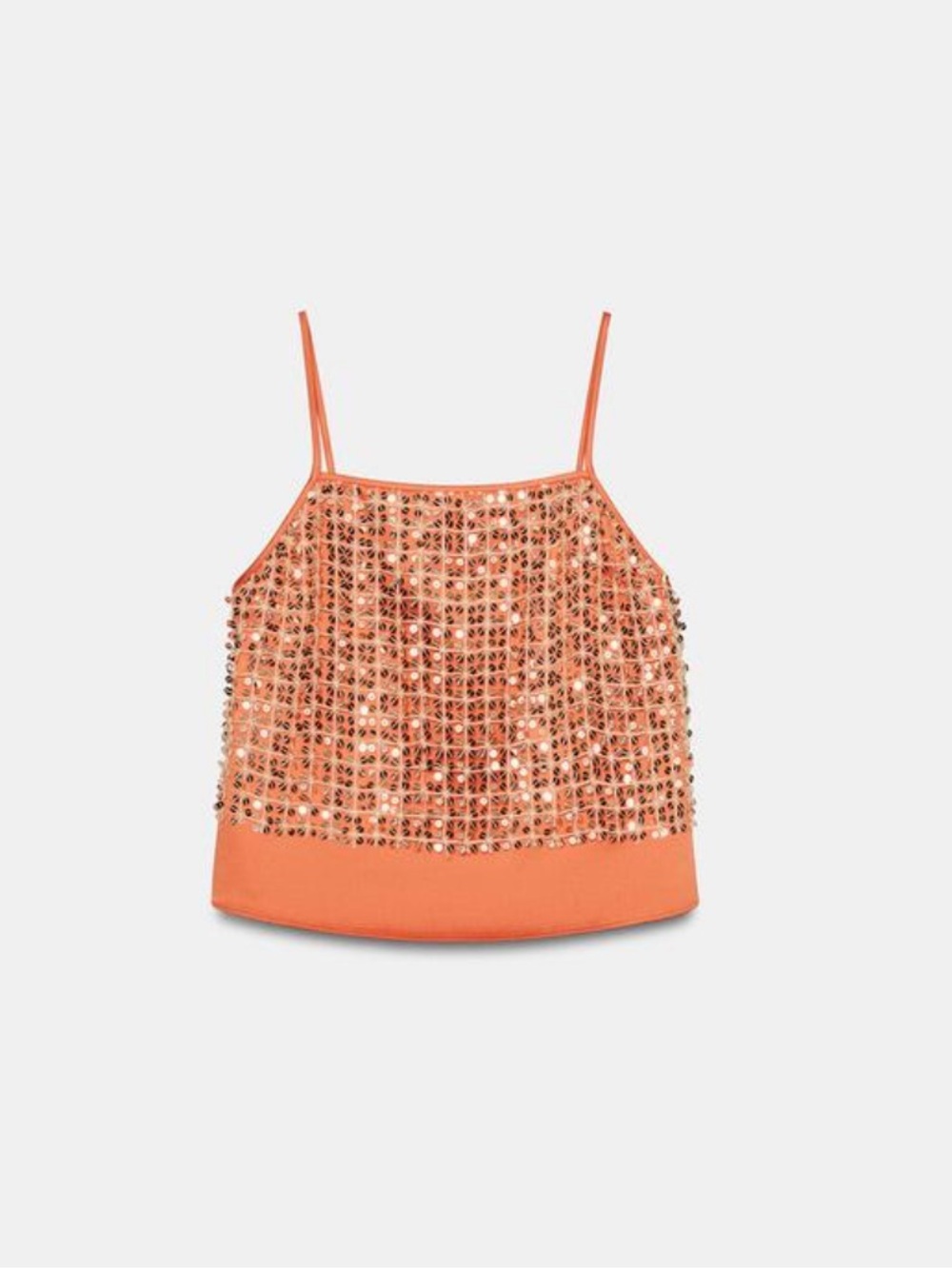 ZARA Orange Sequin Spaghetti-Strap Crop Top